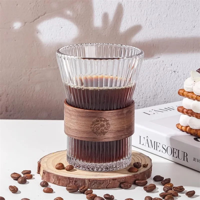 Creative high-looking souvenir glass 330ml household anti-scalding coffee cup organ cup with insulated leather cover glass