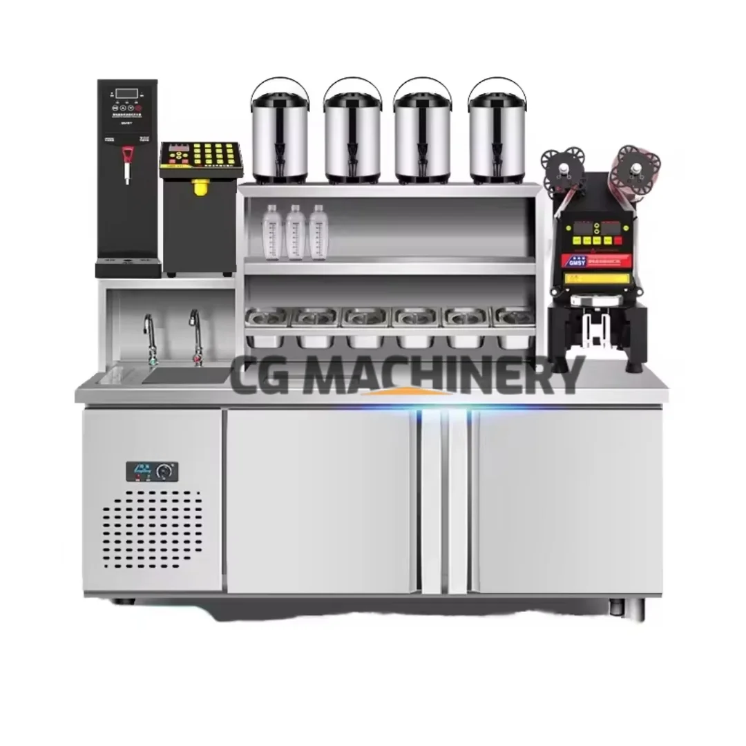#Customizable Stainless Steel Bubble Tea Station Single-Temperature Freezer Chiller Countertop with Topping Container
