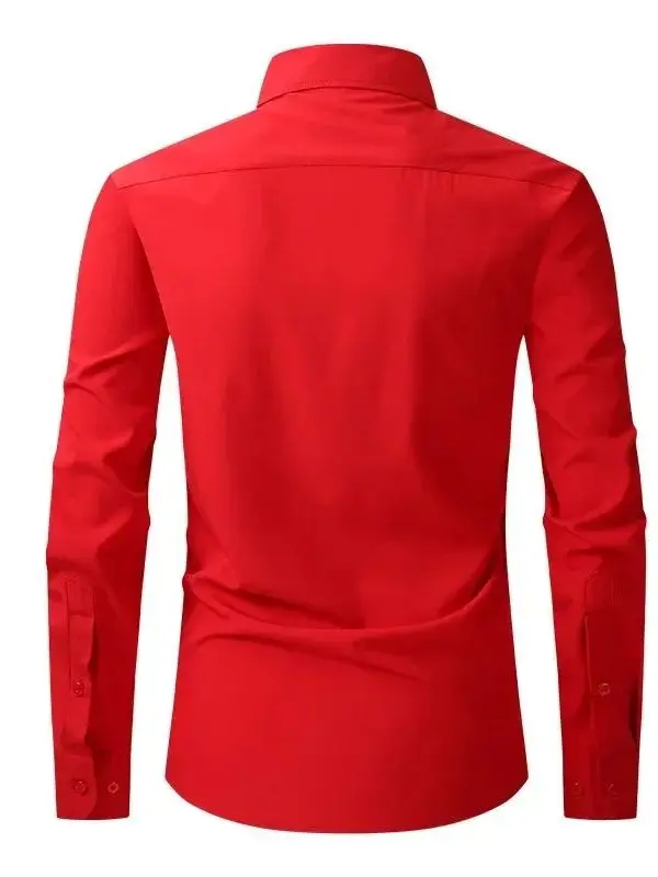 

Pure Color Long Sve irt Men's Collar Top Loose Fit Summer Casual Wear Nine Button Cuff Traditional Sle