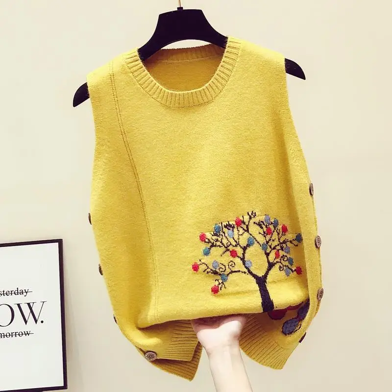 Round Neck Knitted Vest Autumn and Winter New Korean Version Sleeveless Loose Sweater for Women with Reduced Age Top