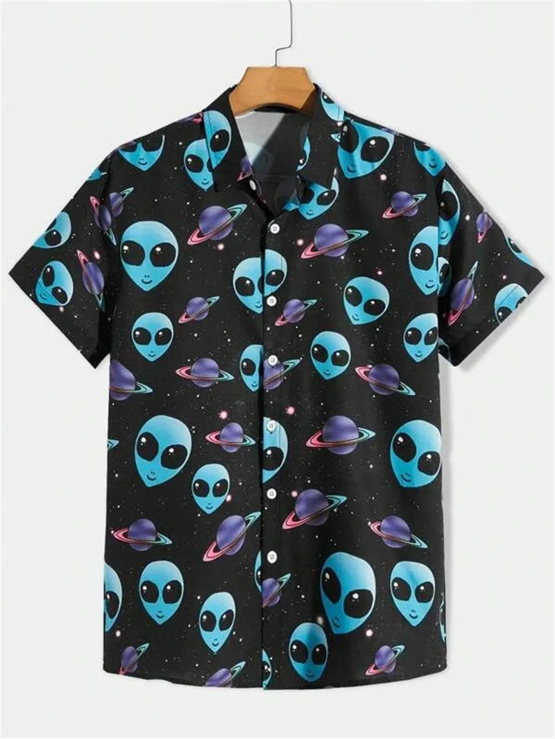 Men's Astronaut Printed Shirts 2026 Summer Hawaii Short Sleeved Shirt Men's Beach Breathable Outdoor Street Men's Clothing