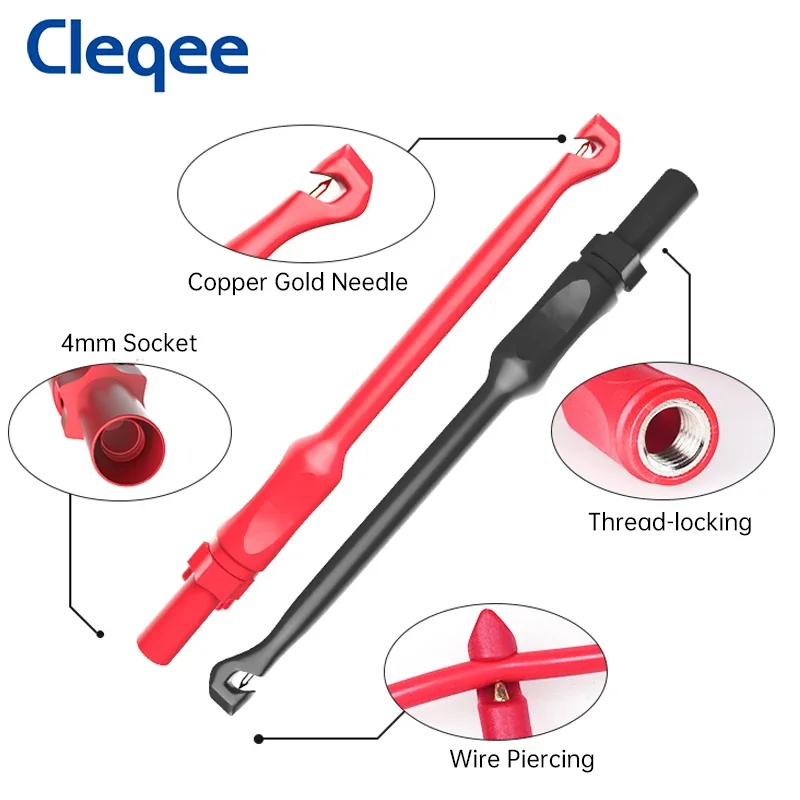 Cleqee 2PCS P30036 Automotive Puncture Probe Wire Piercing Clip Test Hook Gold Copper Needle with 4mm Banana Socket 1000V/32A