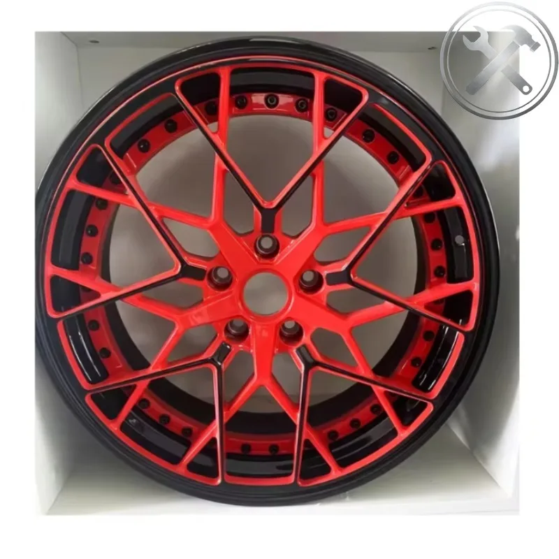 

2-Pieces 20 Inch Forged Rims Bright Black Barrel Red Black Center Plate Customized Deep Lip Forged Alloy Wheels