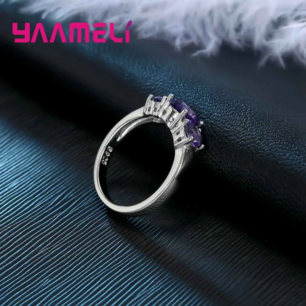 Silver Color Ring With Purple Zircons For Stylish Girls Daily Decoration Wedding Party Women Finger Rings