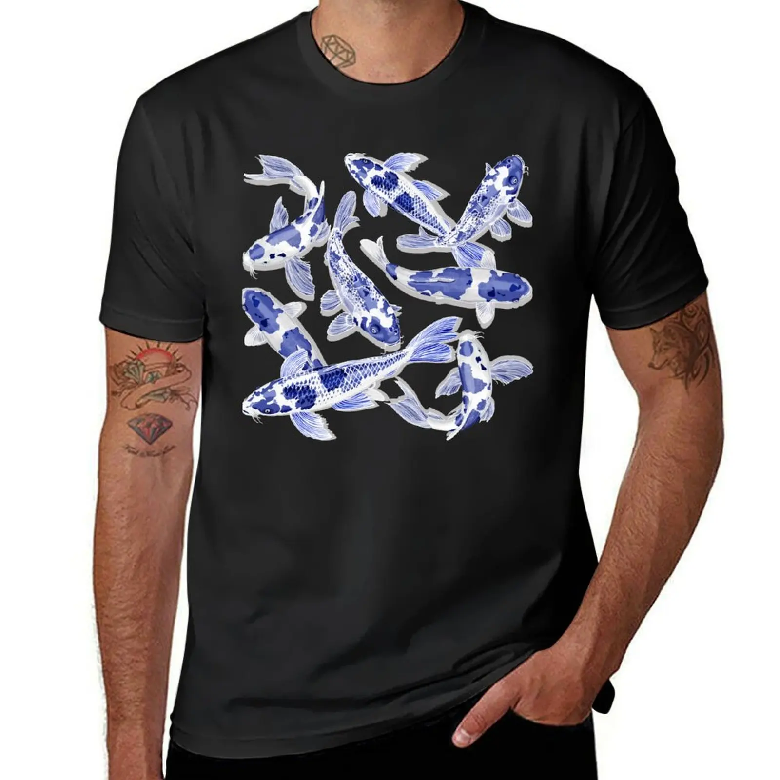 

Blue and white Koi fish T-Shirt blanks new edition sweat mens t shirts