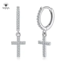 M-JAJA Full Moissanite Earrings for Men/Women Cross Drop 925 Sterling Silver Hoop Earrings D Color VVS1 Hip Hop Couple Jewelry