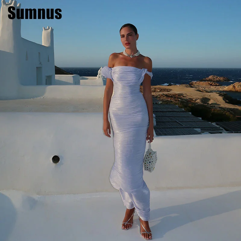 

Sumnus Простое платье русалки для выпускного вечера со складками на плечах Небесно-голубое вечернее платье с разрезом сзади Вечернее платье длиной до пола по индивидуальному заказу