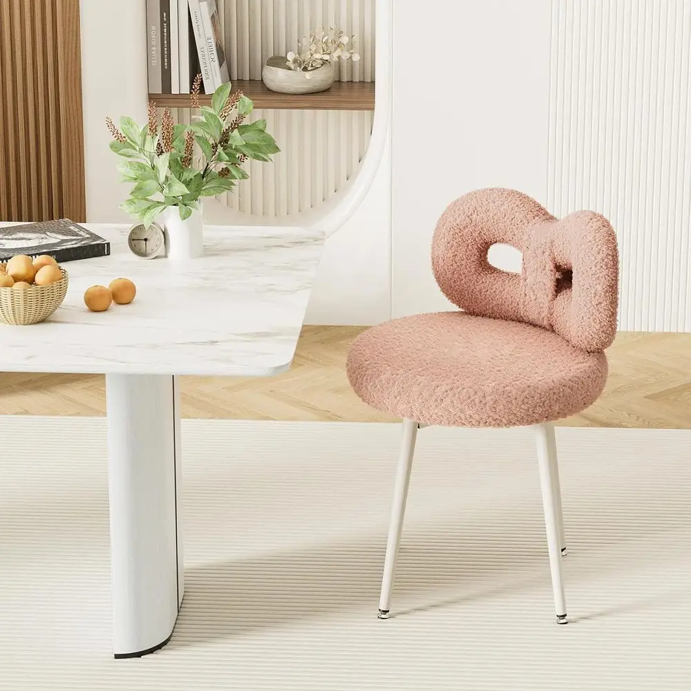 

Swivel Upholstered Pink Vanity Chair with Cute Bow Backrest for Makeup or Bedroom Use