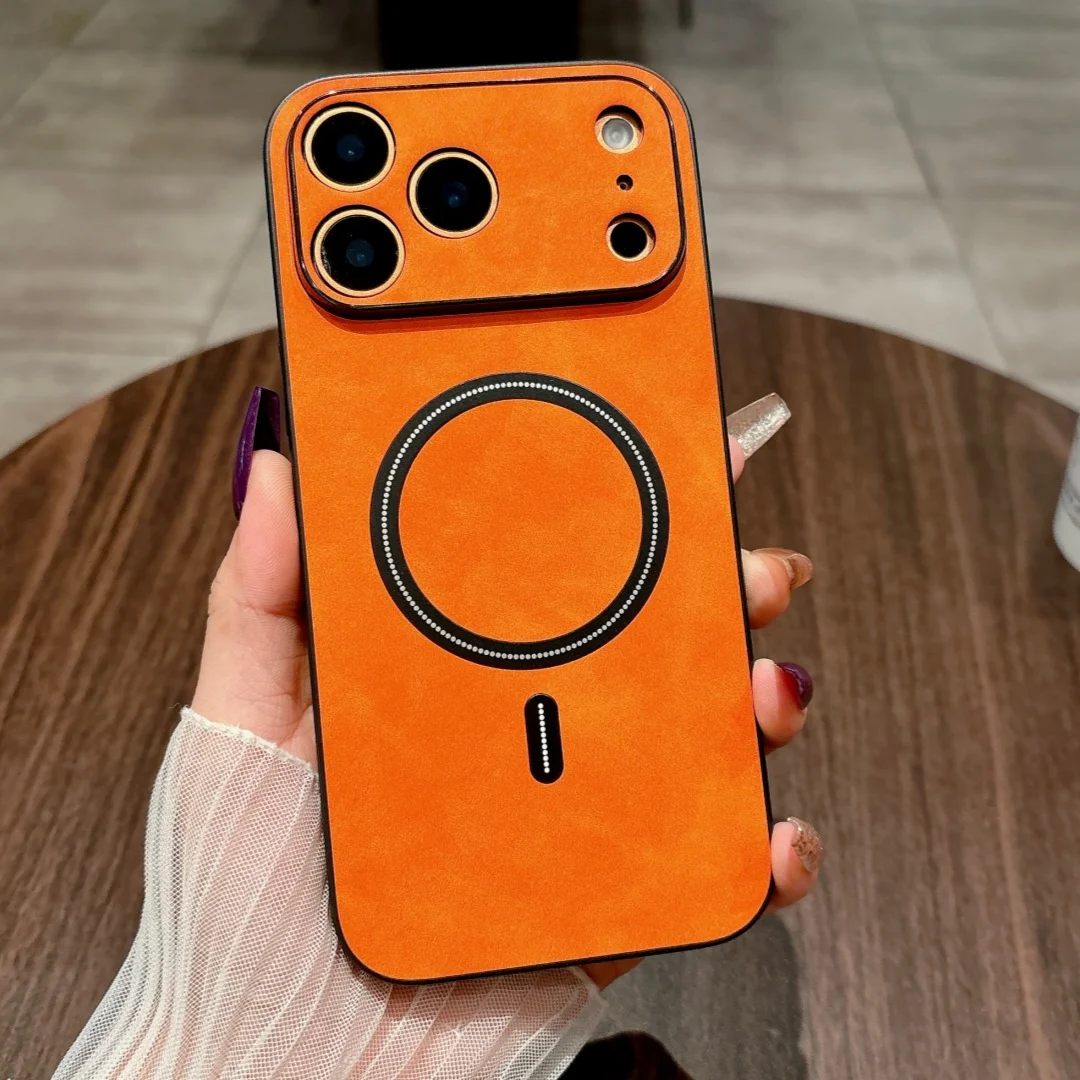 حافظة لهاتف آيفون إير 16 E 15 14 Plus 13 12 11 17 Pro Max من الجلد المغناطيسي المضاد للخبط من Magsafe