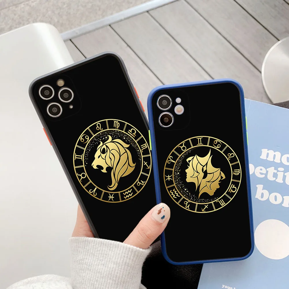 Matte Phone Case for iphone 14 15 Pro XS Max 13 8 7 6s Plus 11 Mini XR X SE 12 Zodiac Taurus Leo Translucent Cases Funda Shell