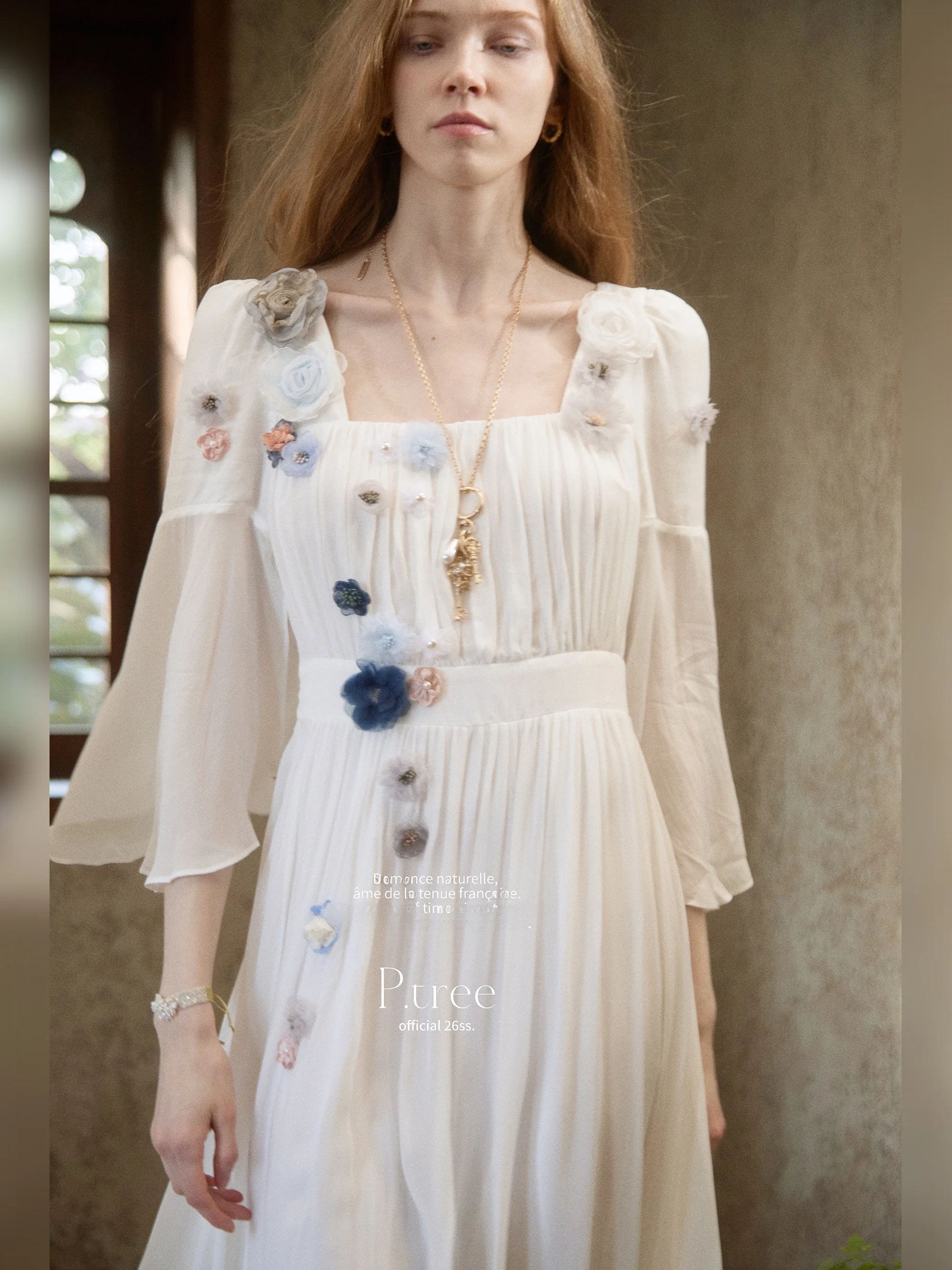 

Isabella Handmade Silk Viscose Dr Heavy Embroidery French Sle Fairy Skirt Long Sve Casual Wear Spring 2026