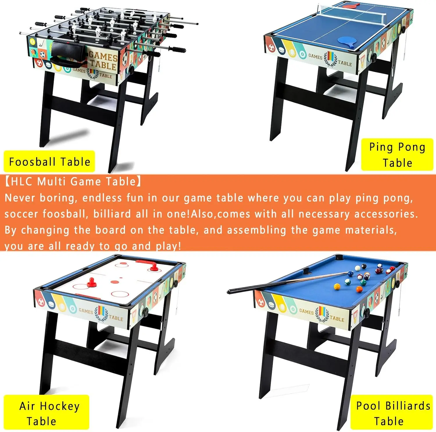 Table Set Multi Game Table Game Table with Accessories, Foosball Table,Ping Pong,Pool Billiards,Air