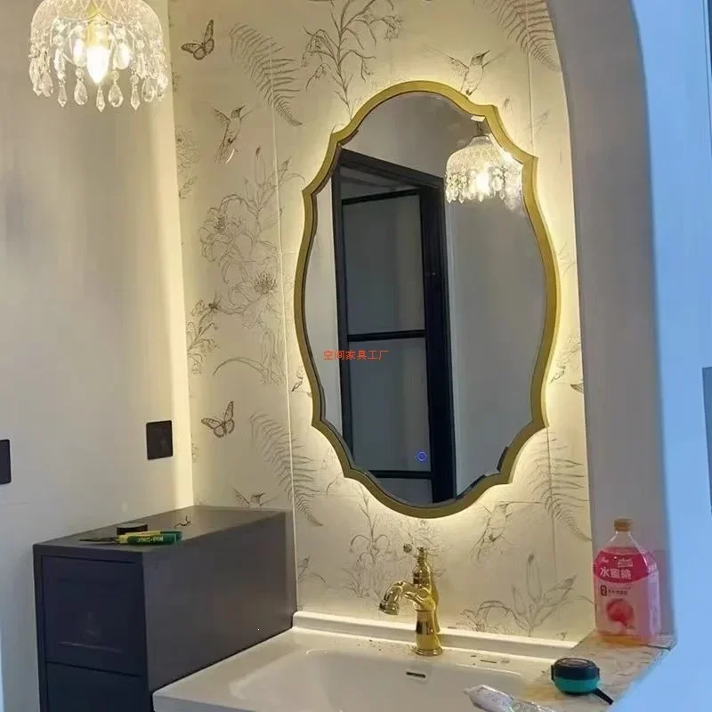 DSA French retro oval black gold bathroom mirror wall-mounted mirror decorative solid wood smart mirror