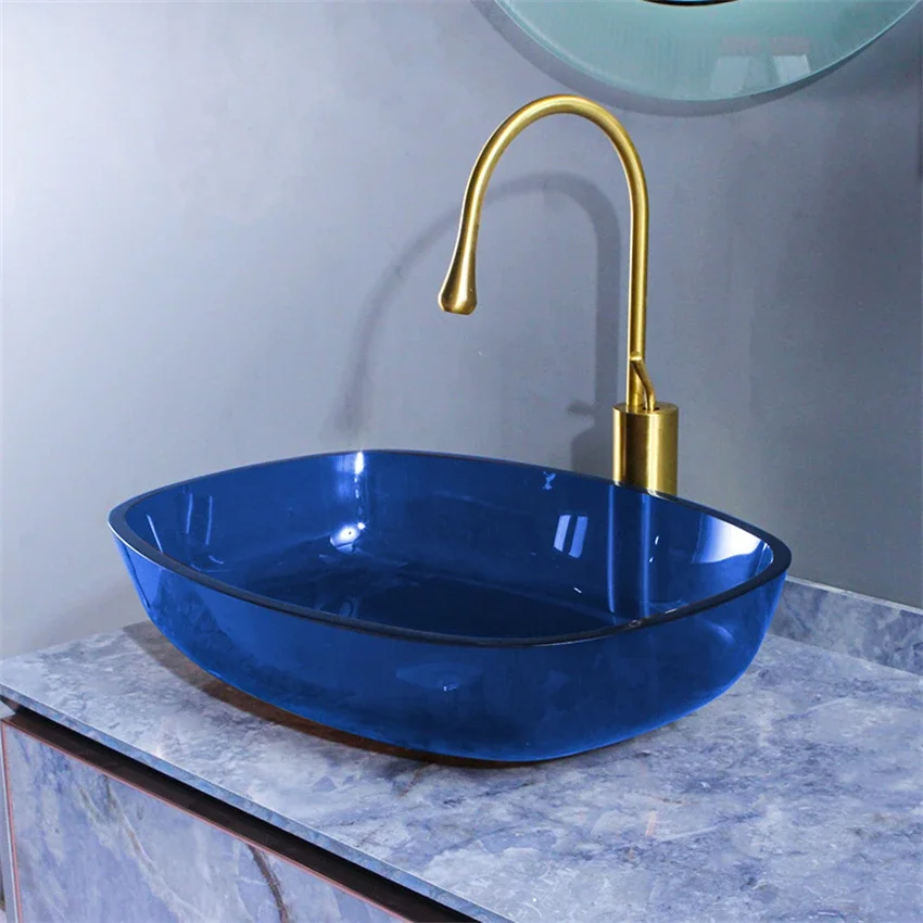 Household Countertop Tempered Glass Basin Sink Art Minimalist Sink Balcony Bathroom Cabinet Washbasin Tabletop Basin Glass Basin