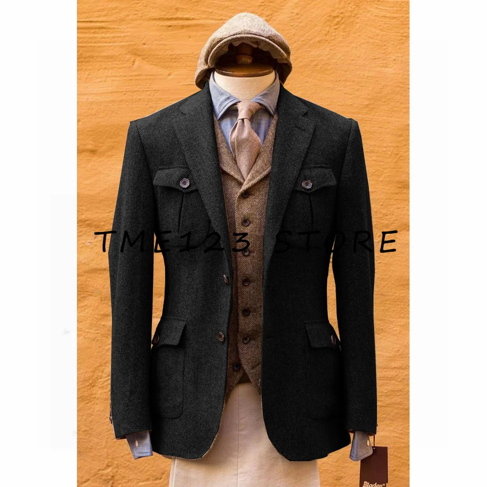 Giacca da uomo a spina di pesce con scollo a V monopetto Business Casual Fashion coreano 2023 autunno Luxury Brand giacche invernali per uomo