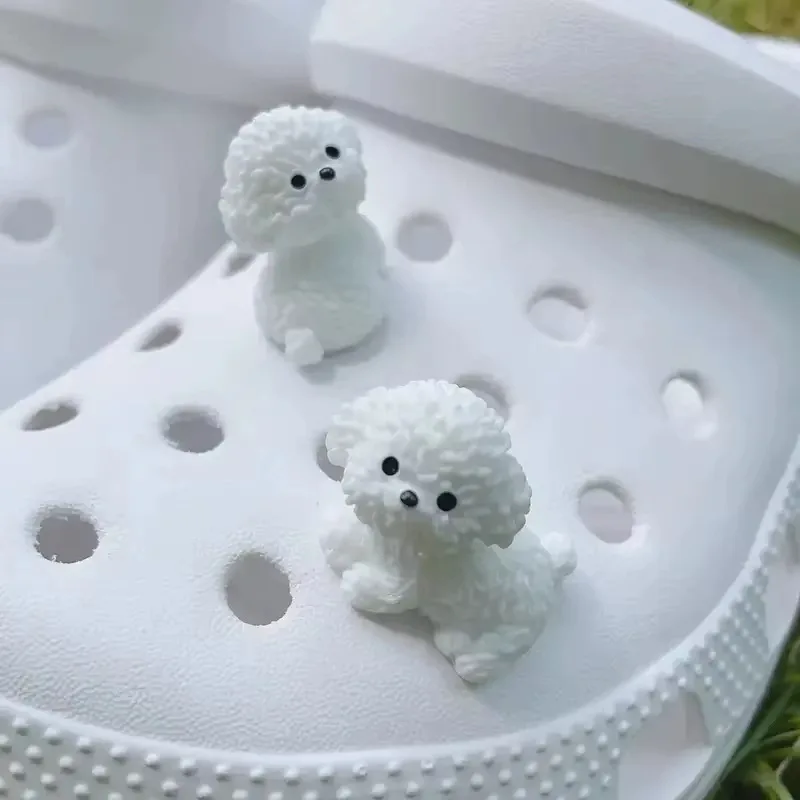 3D Cute Mini Puppy Shoe Decoration Set Detachable Diy Bichon Frise Dog Figurines Accessory, Used For Clogs, Holiday Party Gifts