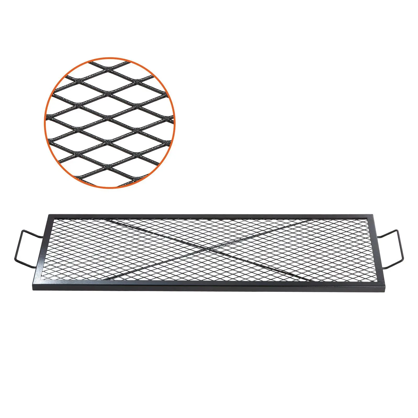

44in Heavy Duty Grill Grate with X Wire Support Long Handle Rectangle Steel Grid for Outdoor Party Cooking Black