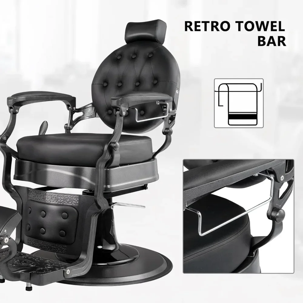 เก้าอี้ตัดผม Retro Heavy Duty Professional Salon เก้าอี้นอน,ไฮดรอลิกอเนกประสงค์ Hairdressing เก้าอี้สําหรับช่างทําผม