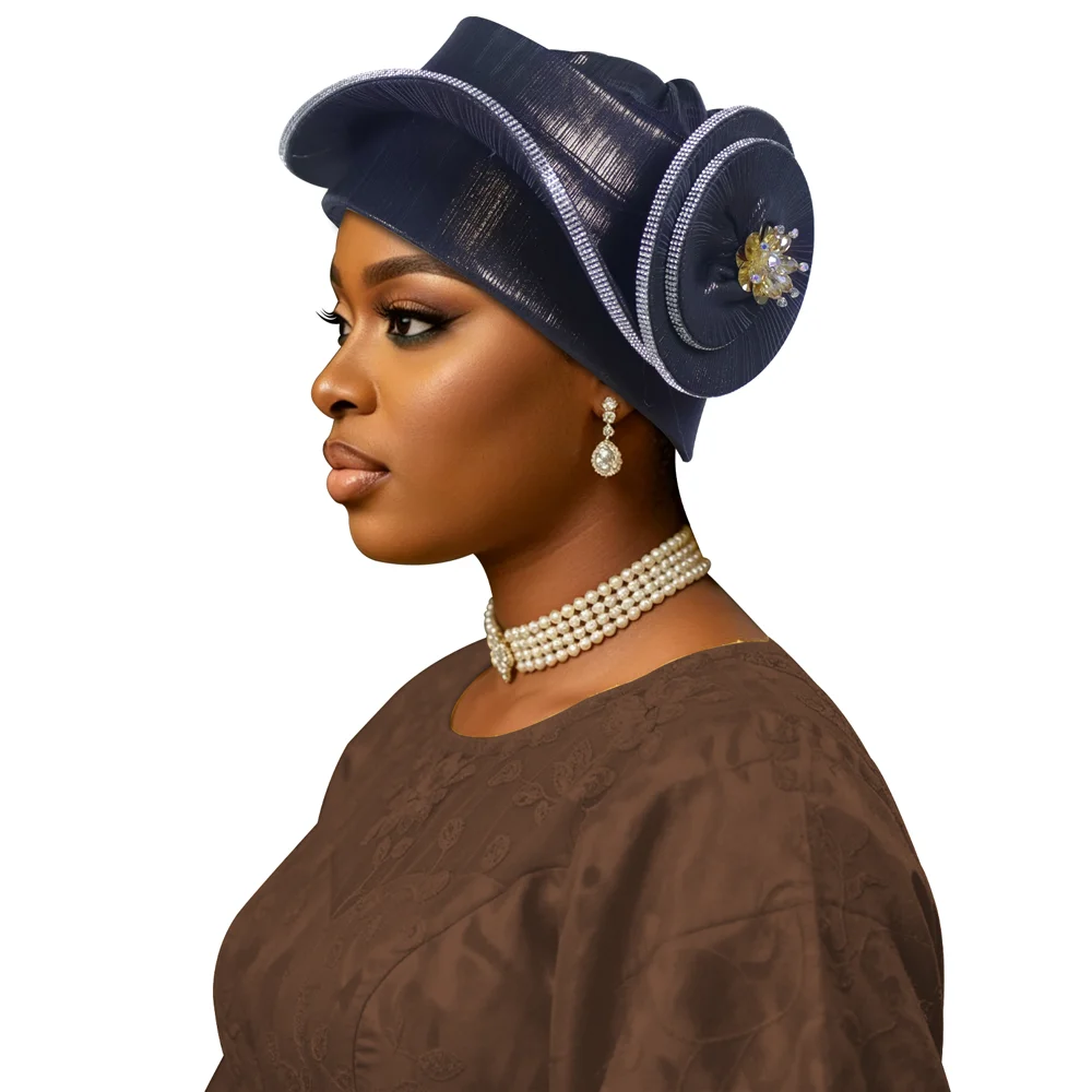 

Rhinestone Decor Church Hat For Women African Turban Hat Design Headgear Headpiece Auto Gele Headwear Wedding Party Head Cap