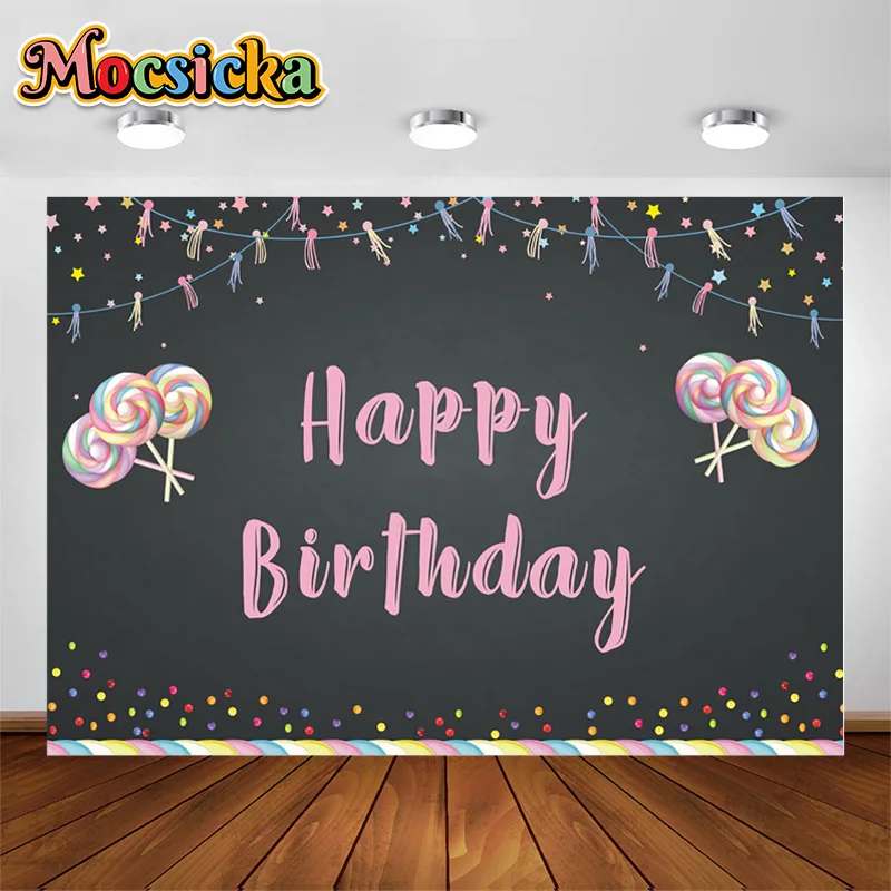 

Lollipop Theme Photography Background Happy Birthday Newborn Baby Birthday Party Background Cake Table Decoration Props