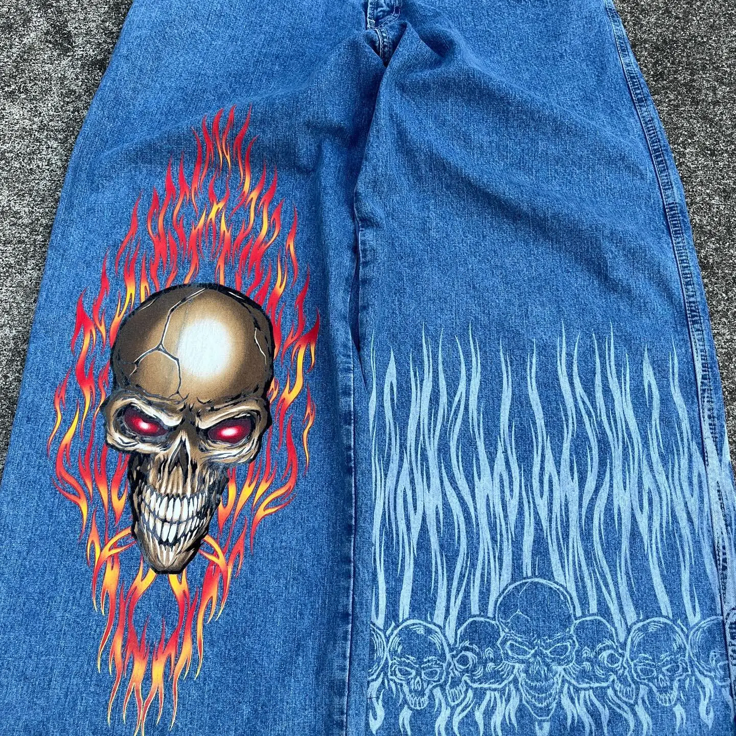 Hot Sell Skull Wide Leg Jeans Men Y2K Harajuku Hip Hop JNCO Drop Shipping Denim Pants Casual Baggy Trousers New Streetwear