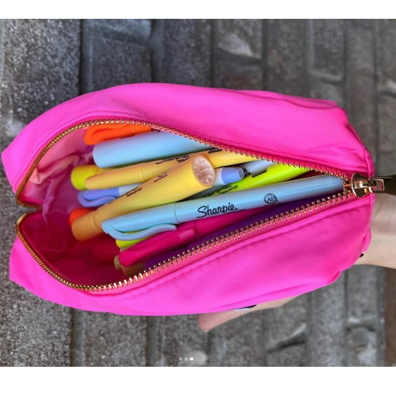 Back To School 7 Colors Cute Portable Zipper Nylon Makeup Brush Bag Pencil Bag Pouch Box Organizer Cases School Pencil Case