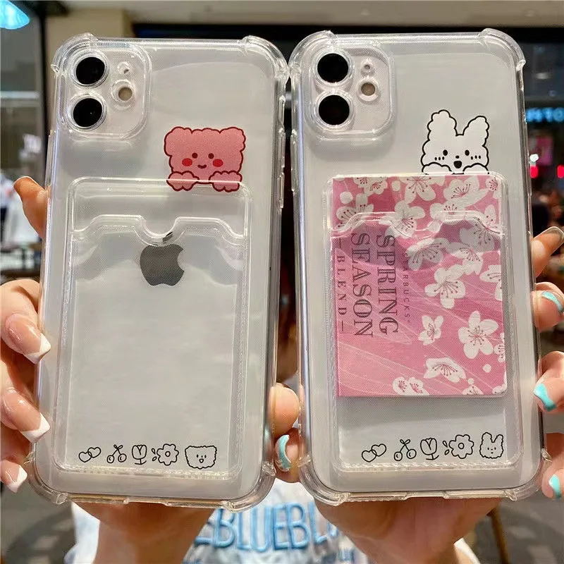 Photo Couples Card Sets Bear Rabbit  Phone Case For IPhone 15 14 13 11 12 Pro Max Mini X XR XS 7 8 Plus SE Shockproof Back Cover