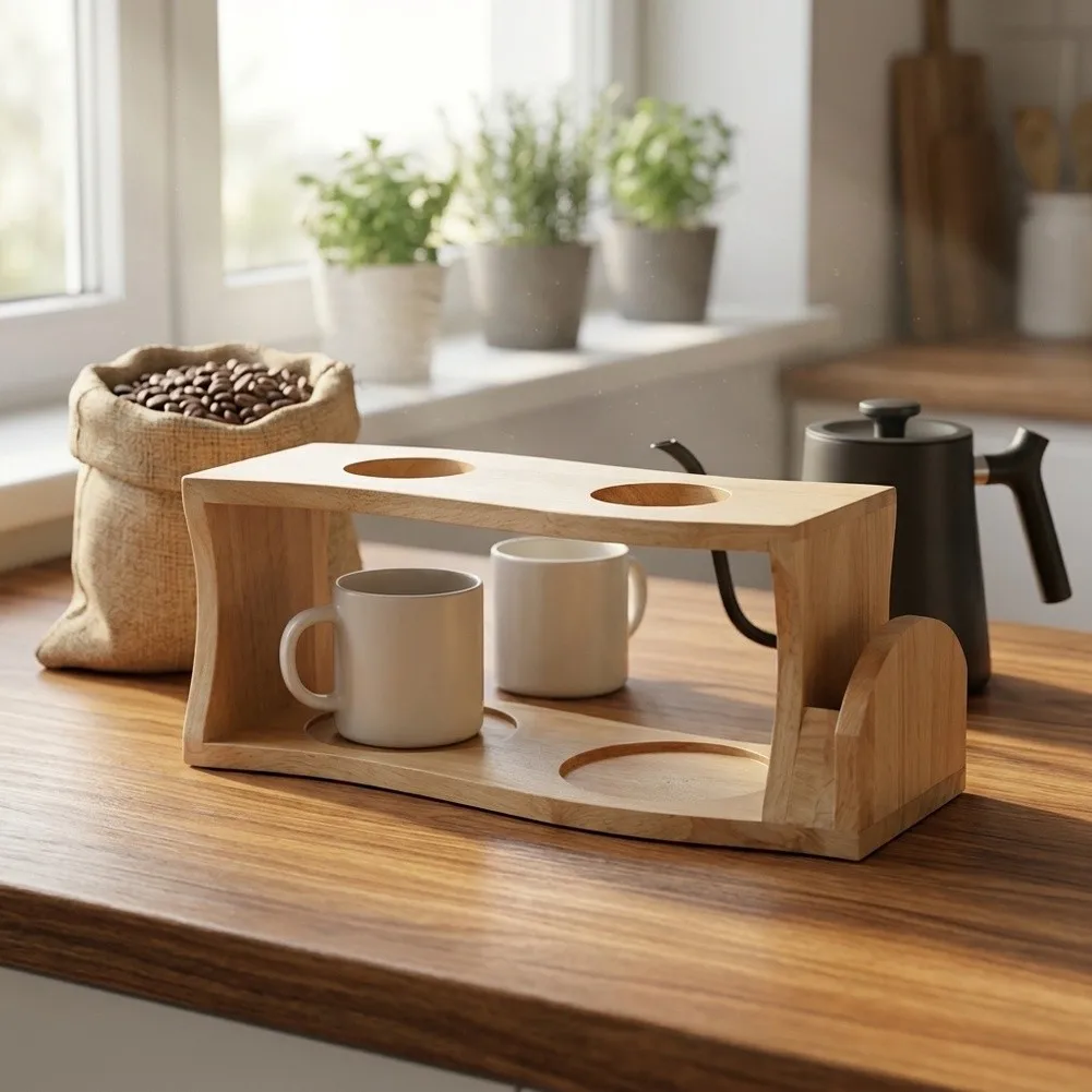 Hand Brewing Rack Coffee Dripper Stand For Morning Routine Sturdy Wood Structure Space Saving Layout Sustainable Material