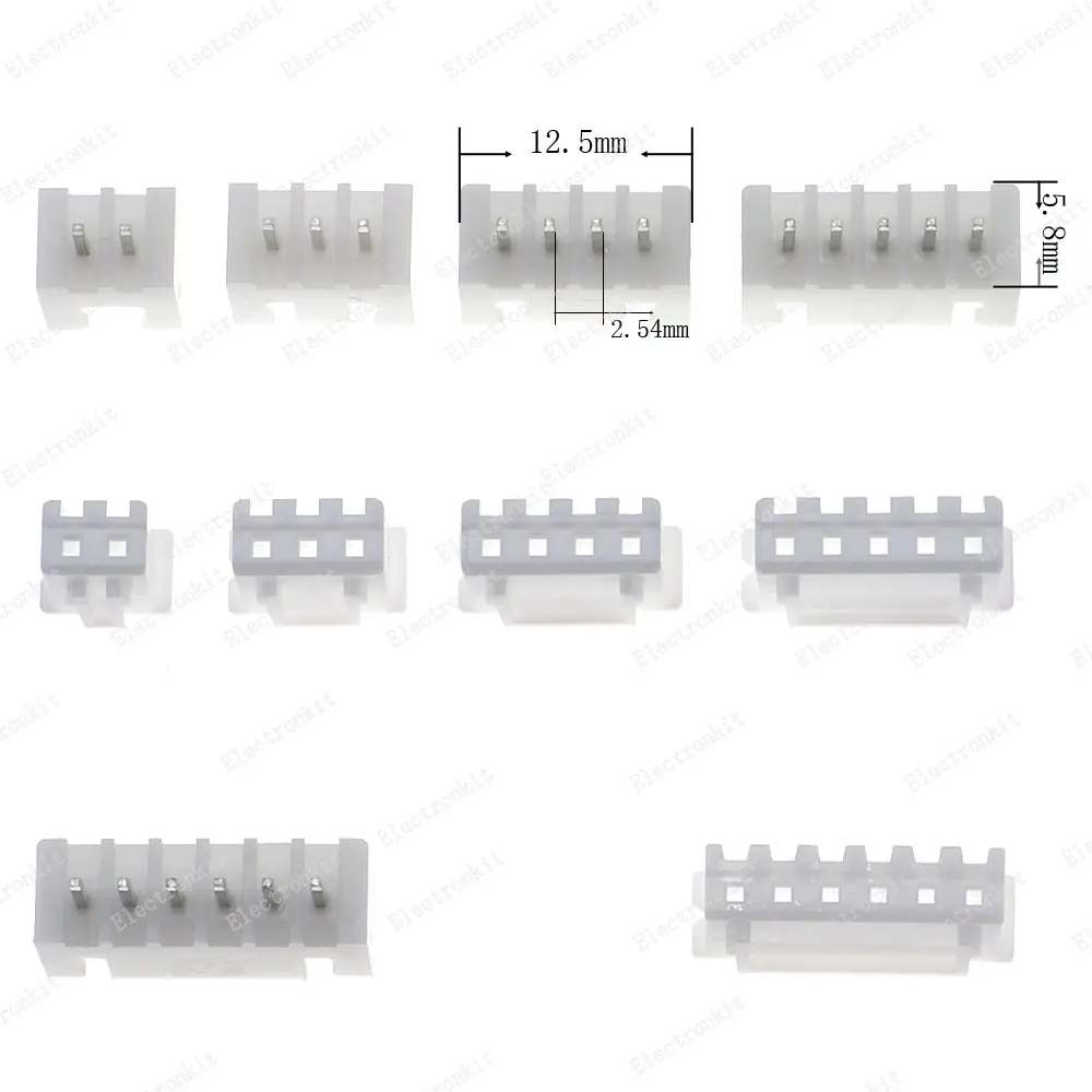 50Sets/Box JST XH2.54 - 2/3/4/5/6Pin Female and Male Connector Plug Assortment Kit With 150mm Wires Cables