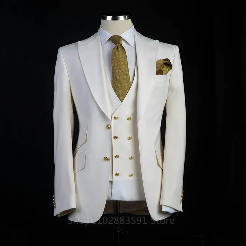 3PCS (Blazer+Vest+Pant) Jacket Sets Peak Lapel Purple Men Suit Double Breasted Vest Tuxedos for Wedding Groomsmen Suits Men