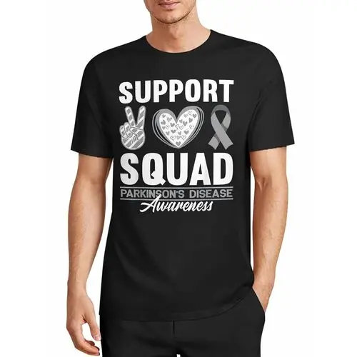 Parkinson's Disease Care Support Team Gray Ribbon Love Peace Gesture Charity Print Black T-Shirt