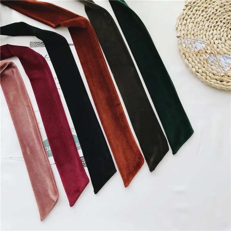 Bufanda larga fina de satén de terciopelo para mujer, cinturón de cintura de Color puro, correa para bolso, banda para el pelo, Briti Sle decorativo, Rectangular, primavera Su...
