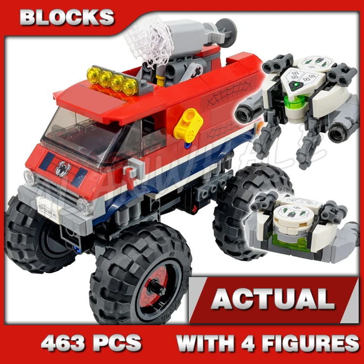 463pcs Super Fighter Spider Monster Truck vs. Mysterious Villain Net Launcher 11637 Building Blocks Toy Compatible With Model