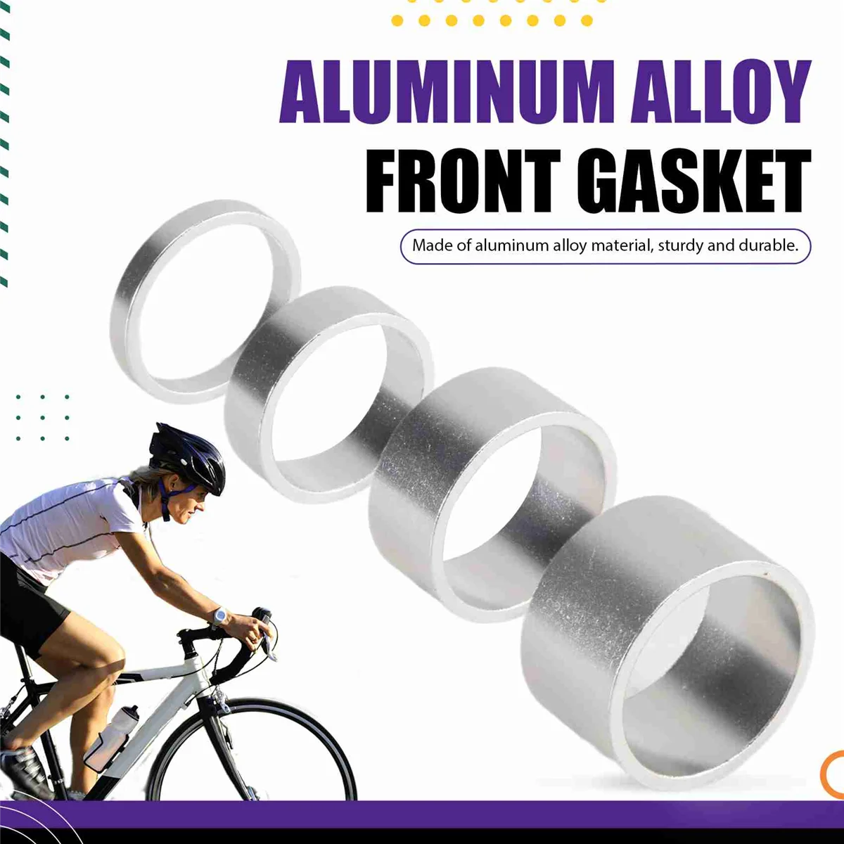 A99U 4Pcs/Set 5/10/15/20mm Aluminum Alloy Headset Stem Spacer MTB 28.6mm Fork Washer Cap for Road Bike Cycling,Silver