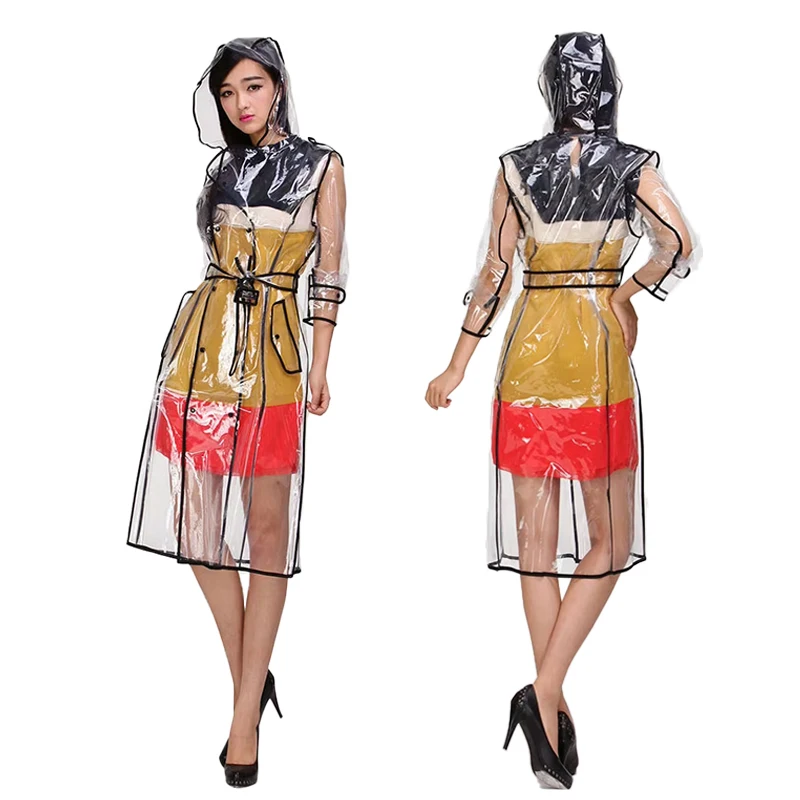 Gabardina transparente de EVA para hombre y mujer, chaqueta larga con capucha, chubasqueros de viaje a la moda