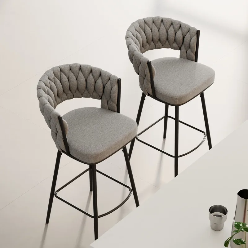 FENGSHUO 360swivel Bar Chairs Set Of 2 Equipped With Soft Cushioned Backrest Counter Stool Metal Leg Modern Luxury Kitchen Chair