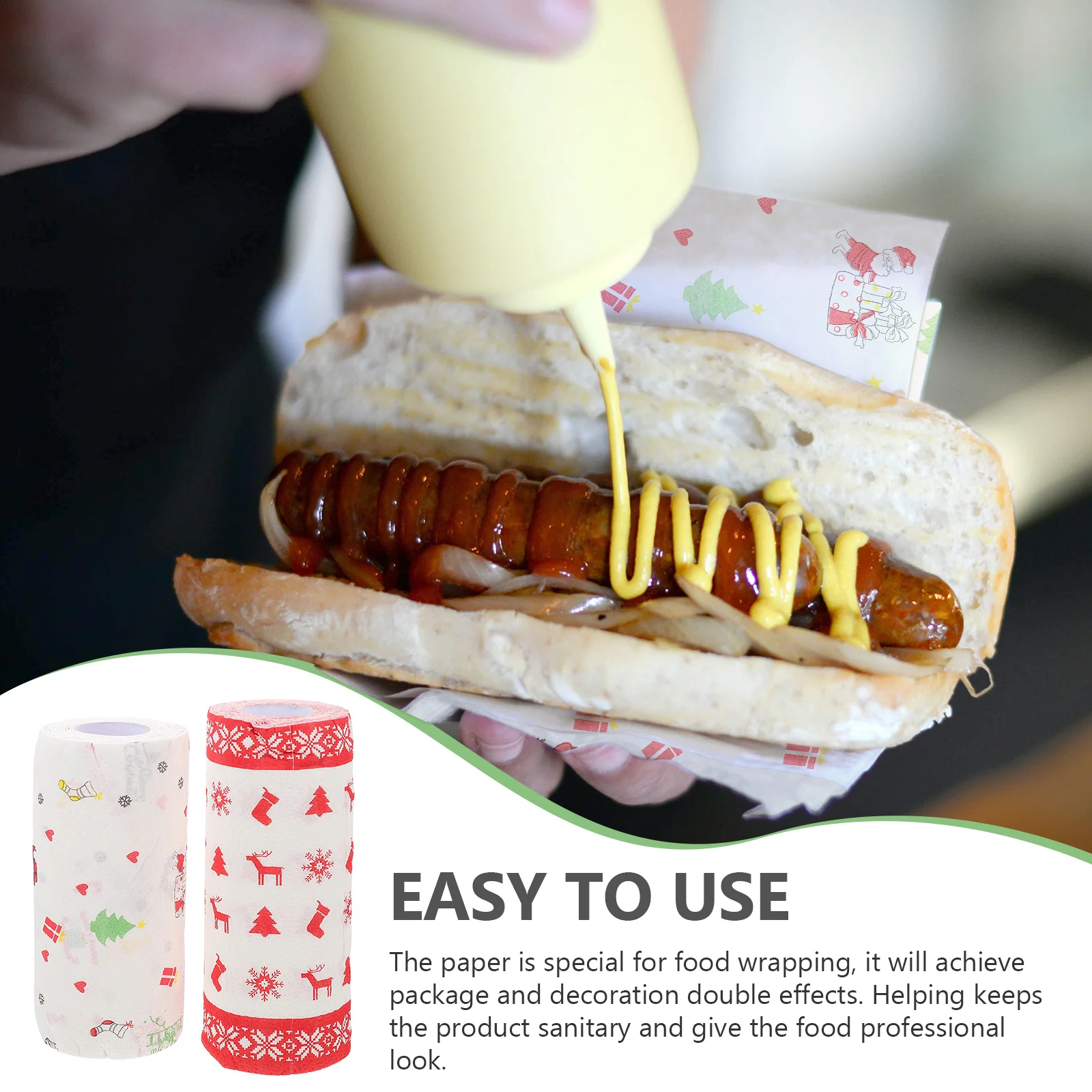 2 Rolls Kitchen Oil-absorbing Paper Christmas Themed Grease-proof Snacks Fried Food Wrapping