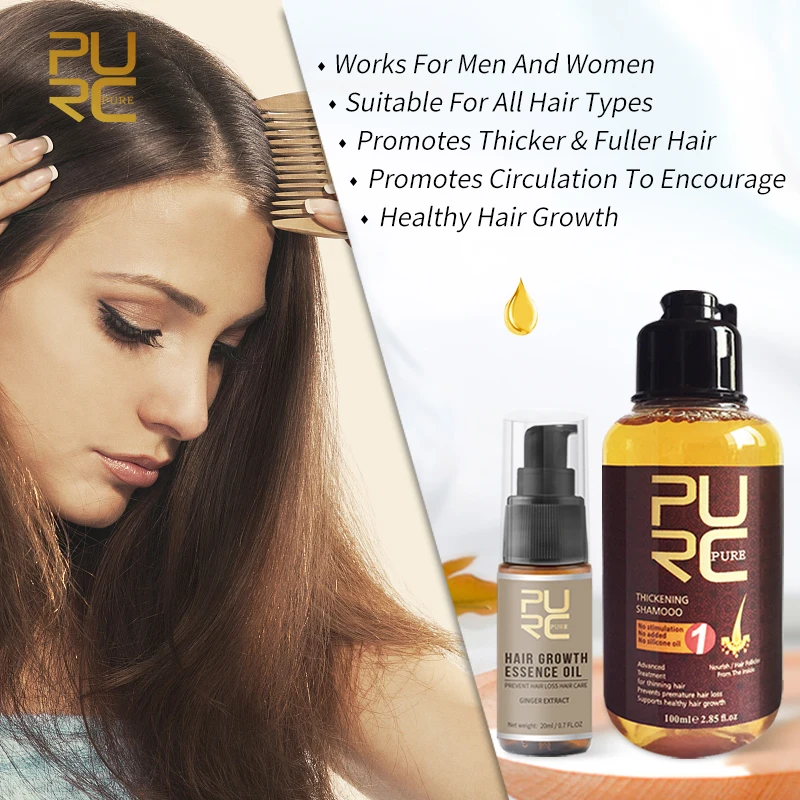 PURC Hair Growth Shampoo Set Ginger Anti Hair Loss Fast Regrowth Care Oil Scalp Treatment Kit Hair Growth Products for Men Women