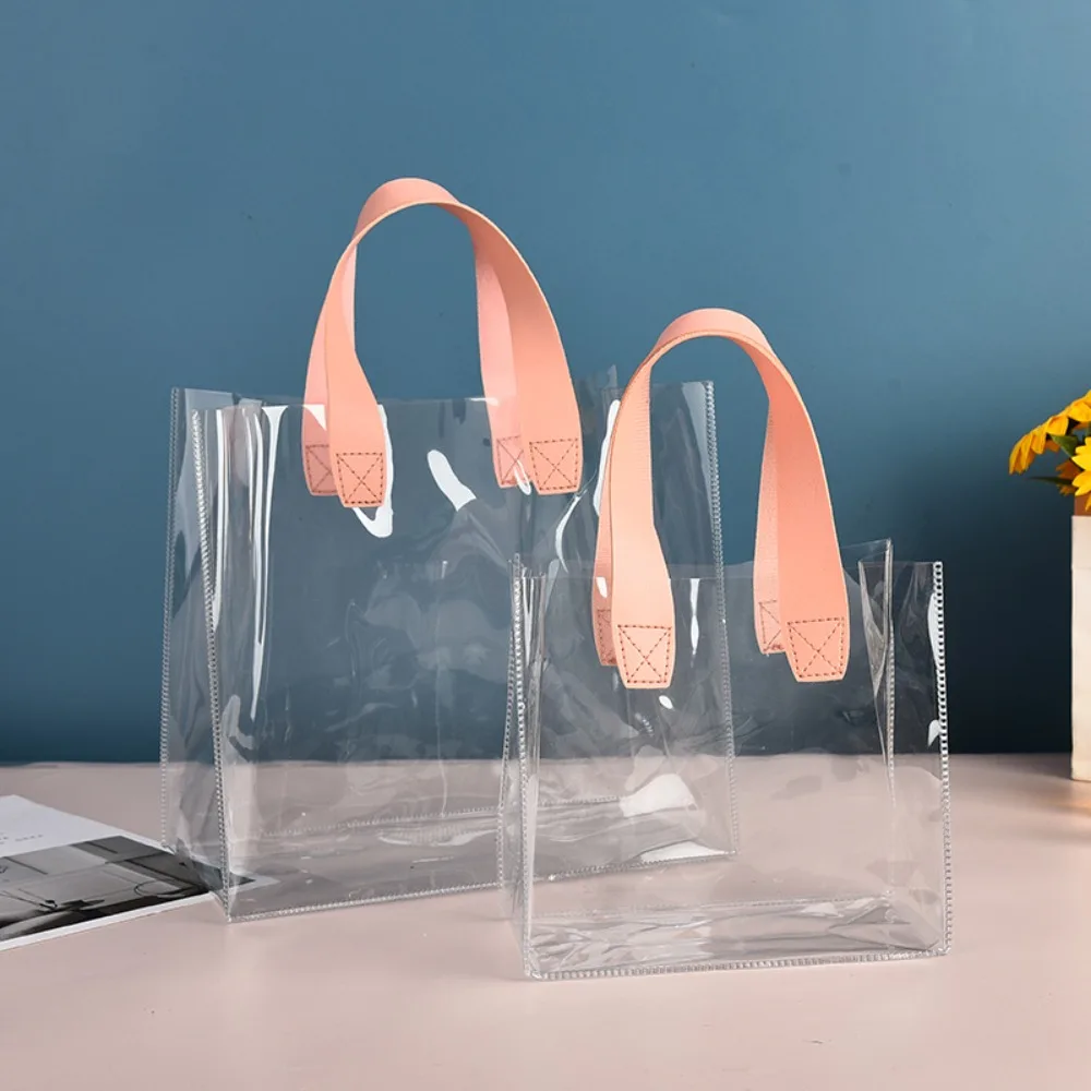 Large Capacity PVC Clear Tote Bag Transparent Handle Transparent Shopping Bags Waterproof Storage Bag