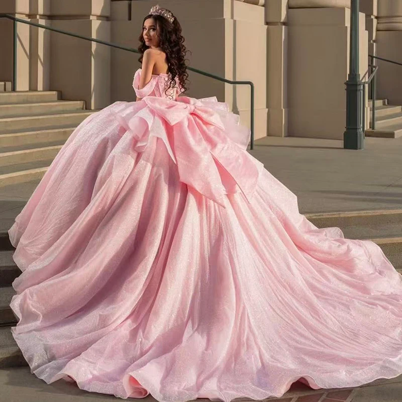 Fora do ombro vestido de baile organza com bordado vestido de baile princesa quinceanera vestidos querida arco sem mangas personalizado