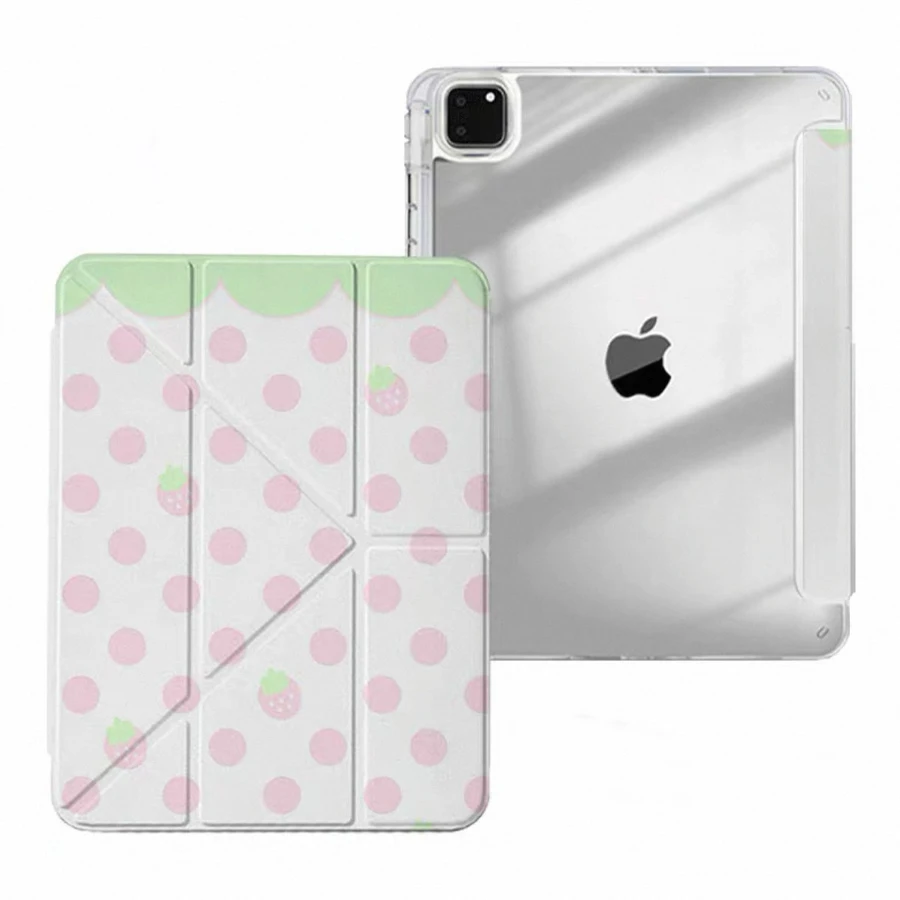 Ins Minimalist Pink Strawberry Polka Dot Cover For iPad Pro 13 11th M5 M4 12.9 A16 10 8 7 9th 10th Air 11 M2 M3 Mini Tablet Case