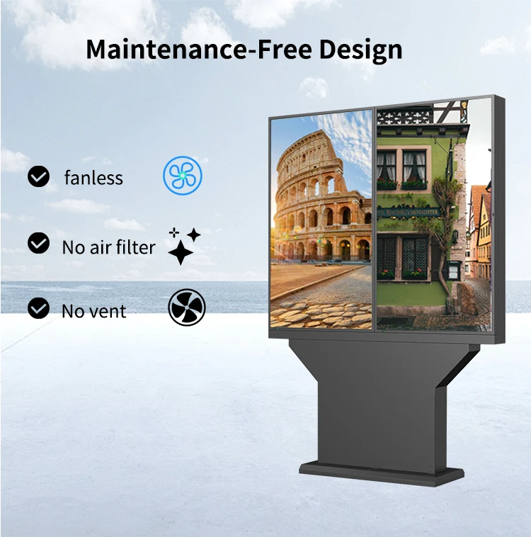 Dual Screen Commercial Video Player Dual Totem IP66 Waterproof 4K 55 65 75 Inch Outdoor LCD Digital Signage