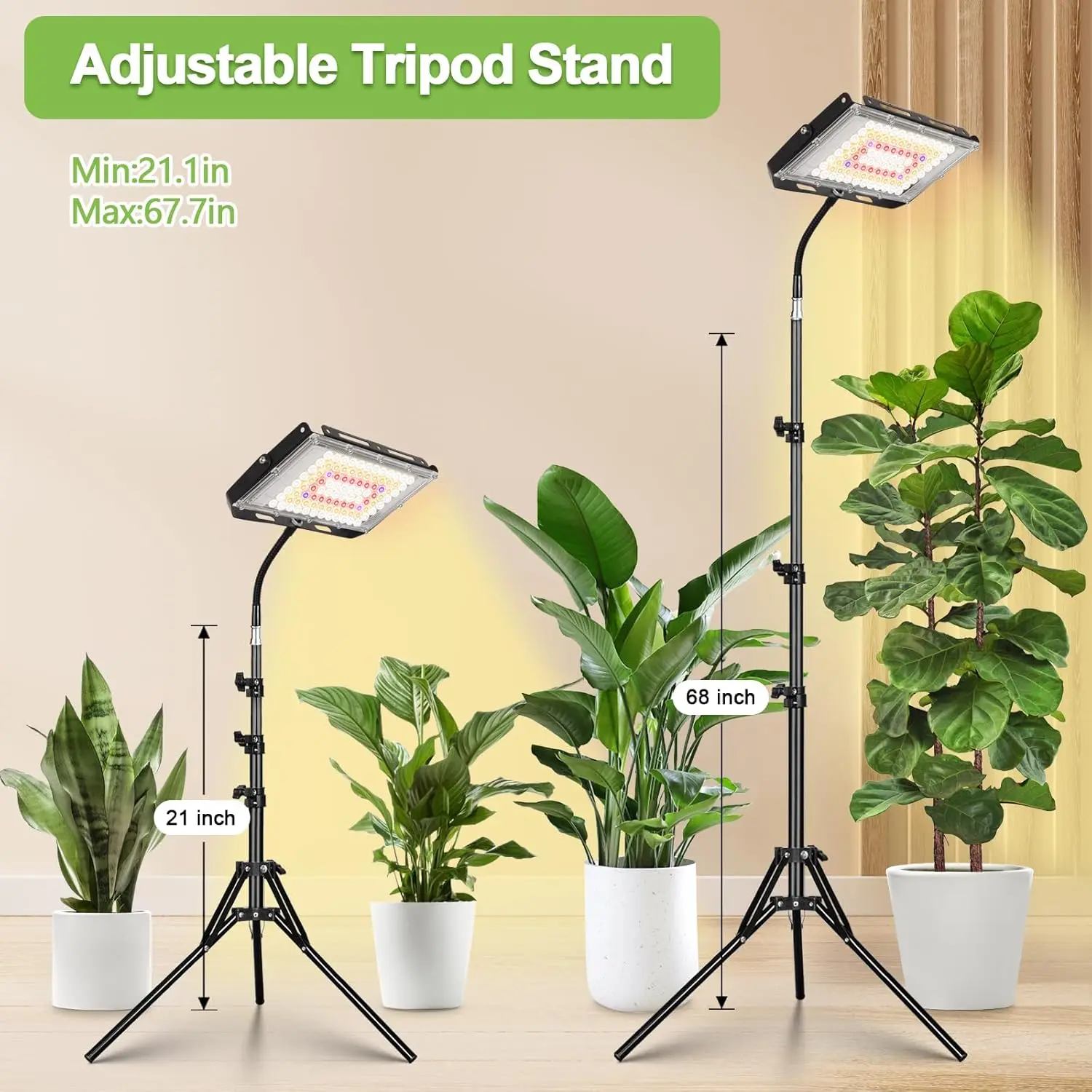 Grow Lights for Indoor Plants, 96 LEDs Full Spectrum Standing Plant Grow Light with 4/8/12H Timer, 6 Dimmable Levels,68