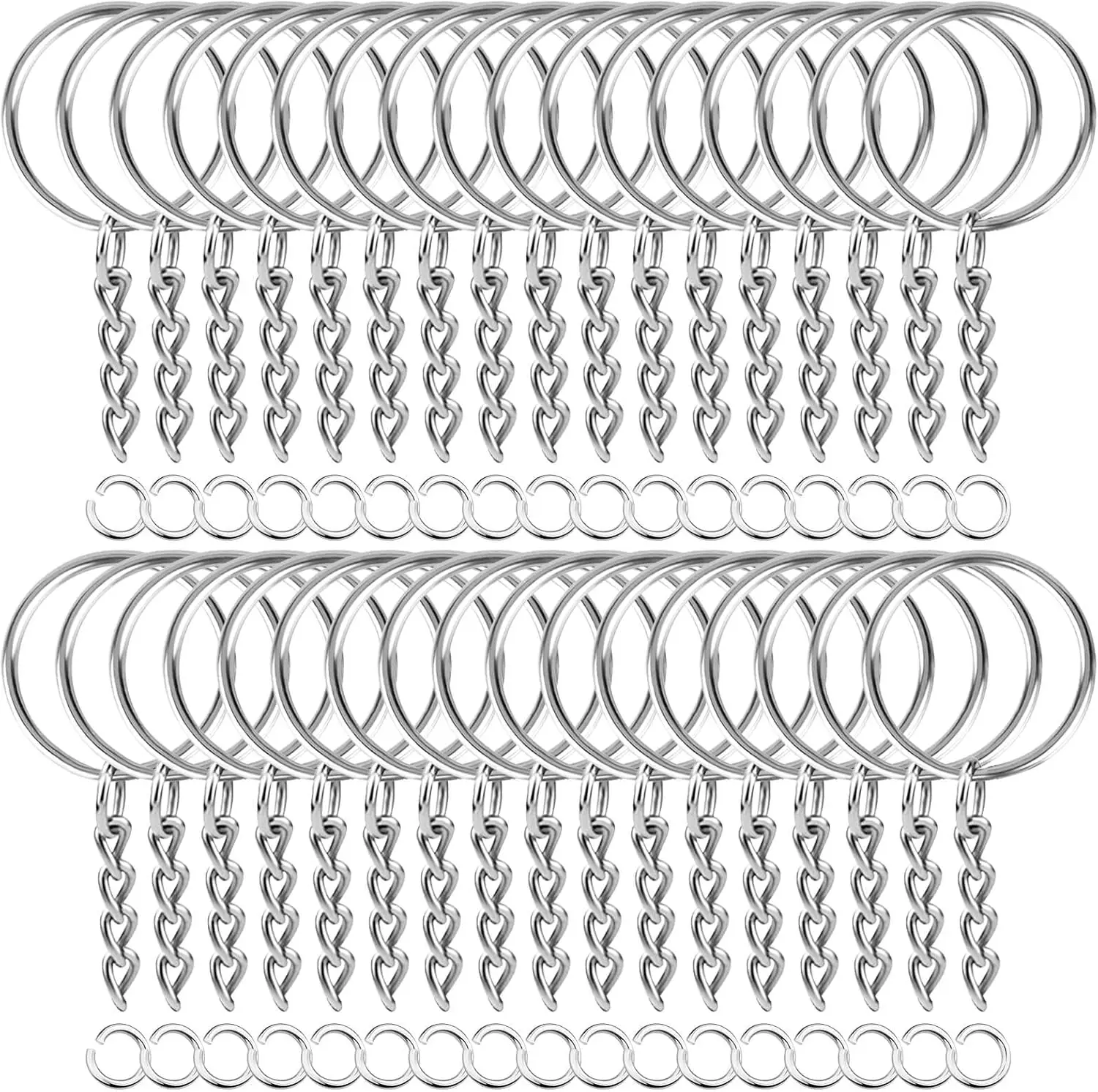 

50 Keychains with Chains and Jump Rings Kit for DIY Craft Making Supplies