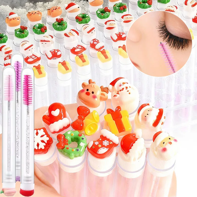 Tubes de brosse à cils de noël, avec brosse à cils réutilisable, Design du père noël, anti-poussière, fournitures d'extension de cils, 10 pièces