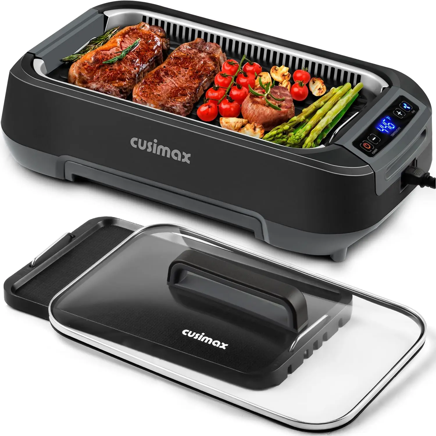 Indoor Grill, CUSIMAX Electric Grill with Non-stick Removable Grill/Griddle Plate, 1500W Korean BBQ Grill with LED Smart Display