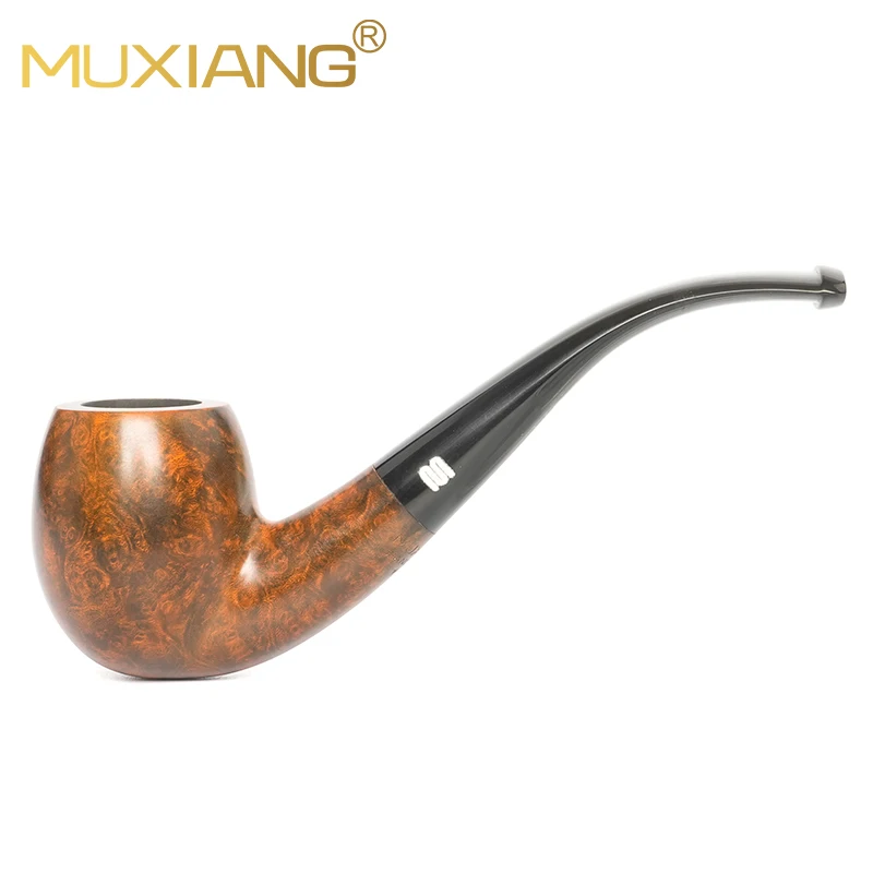 MUXIANG Handmade briar tobacco pipe, vulcanized rubber pipe mouth, solid wood pipe bowl, curved handle egg-shaped pipe