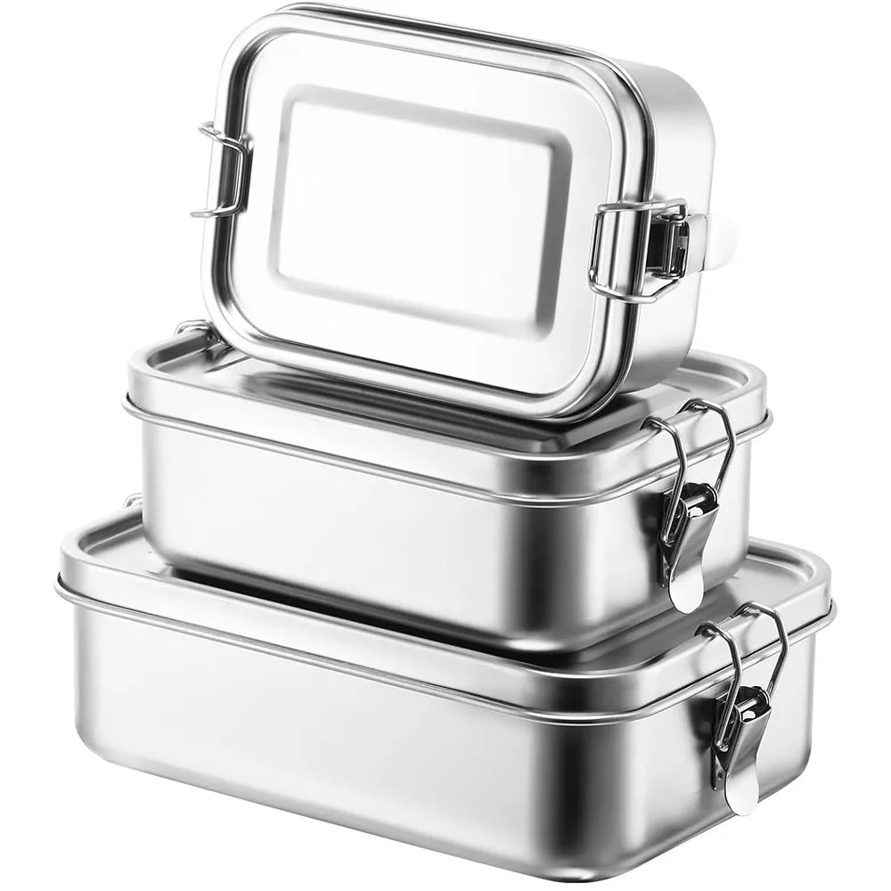 304 Stainless Steel Bento Box Metal Lunch Box Food Storage Containers with Lockable Clips Lunch Snack Boxes for Work,School