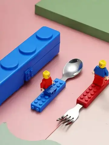 High-Value Fun Creative Building Blocks Portable Cutlery Stainless Steel Cutlery Children'S Assembled Fork And Spoon Set