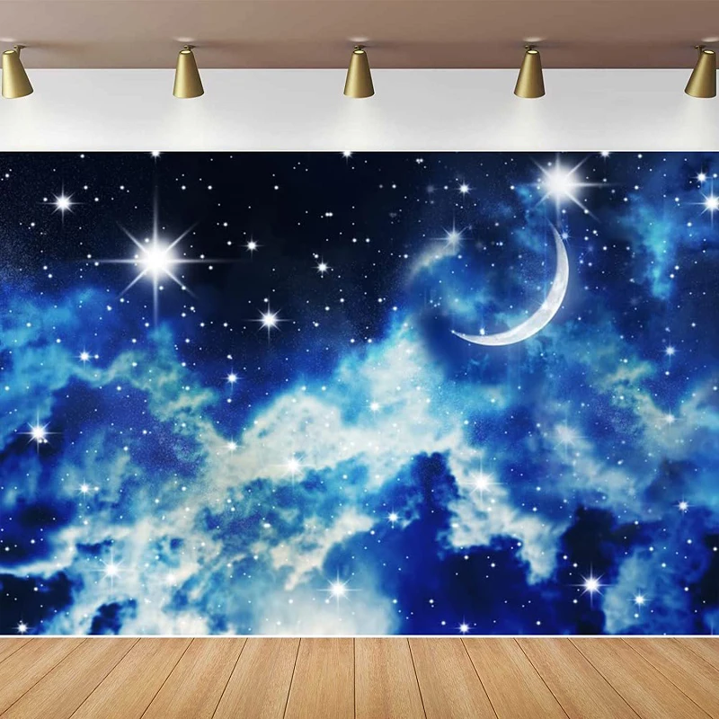 Sfondo fotografico cielo notturno stellato Luna Stella Nuvola Universo Sfondo spaziale Galassia Stelle Bambini Ragazzo Decorazioni per feste di compleanno